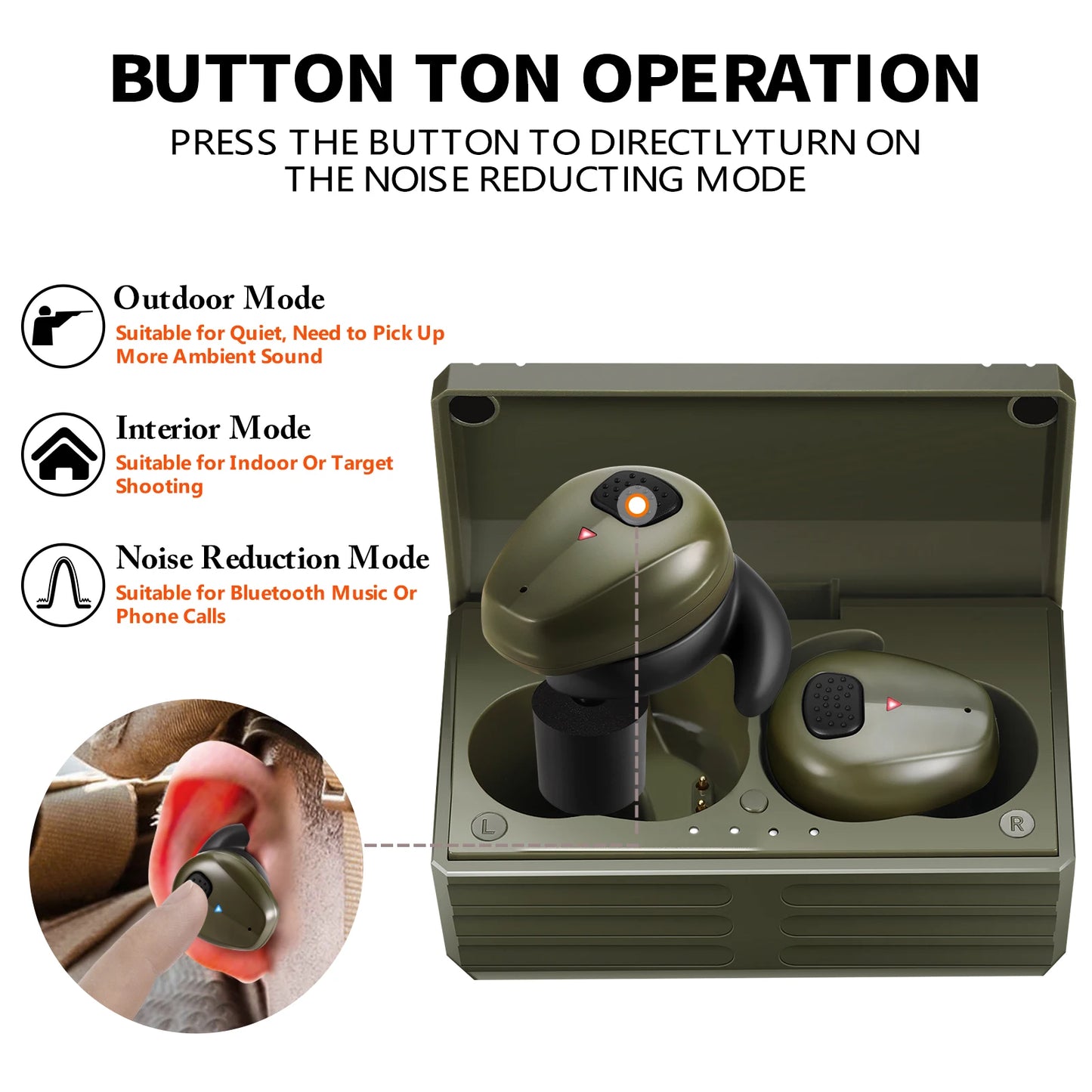 Tactical Shooting Headset Bluetooth 5.3 Connects to electronic pickup noise cancelling in-ear protective earplugs