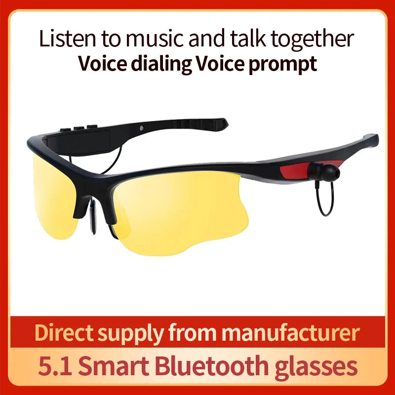 Wireless Bluetooth Headset With Polarized Sunglasses, Smart Glasses Headphone Built-in Mic For  Cycling Running Driving Fishing