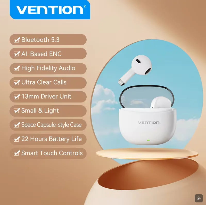 Vention Bluetooth 5.3 Wireless Earphones Headset TWS HiFi Stereo Sports with Mic Earbud Low Latency Headphones Touch Control