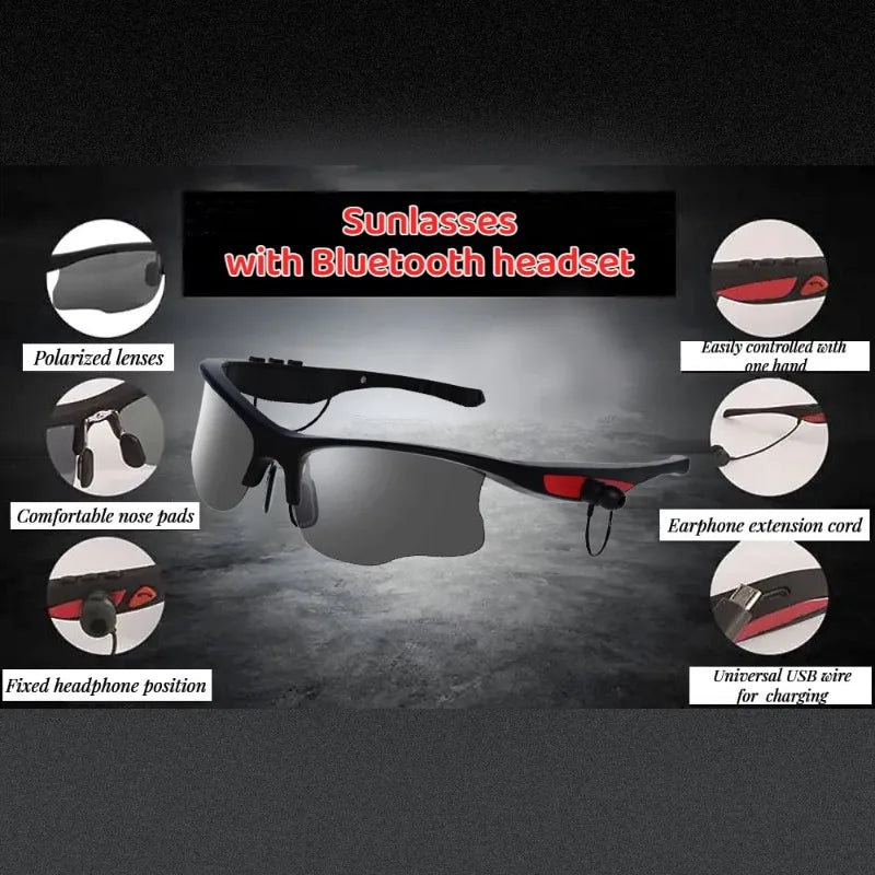 Wireless Bluetooth Headset With Polarized Sunglasses, Smart Glasses Headphone Built-in Mic For  Cycling Running Driving Fishing