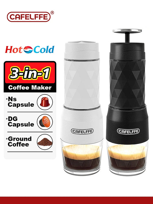 Cafelffe 3 In1 Portable Coffee Machine Hot/Cold Water Manual Espresso