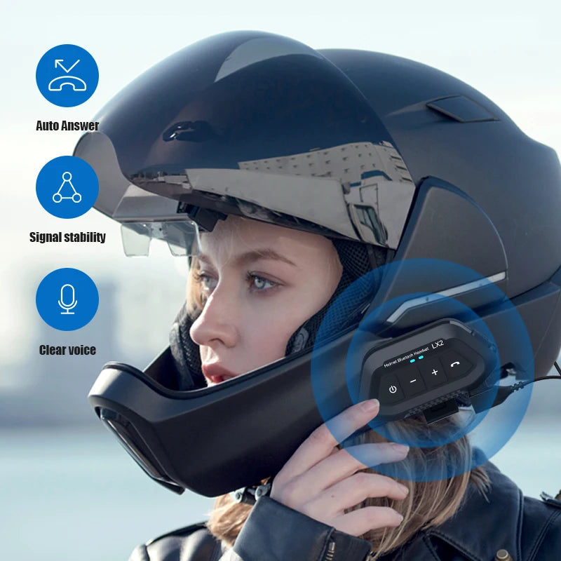 Bluetooth 5.0 Motorcycle Helmet Headset Wireless Noise Reduction Headset IP67 Waterproof Cycling Supports Hands Free Call Music